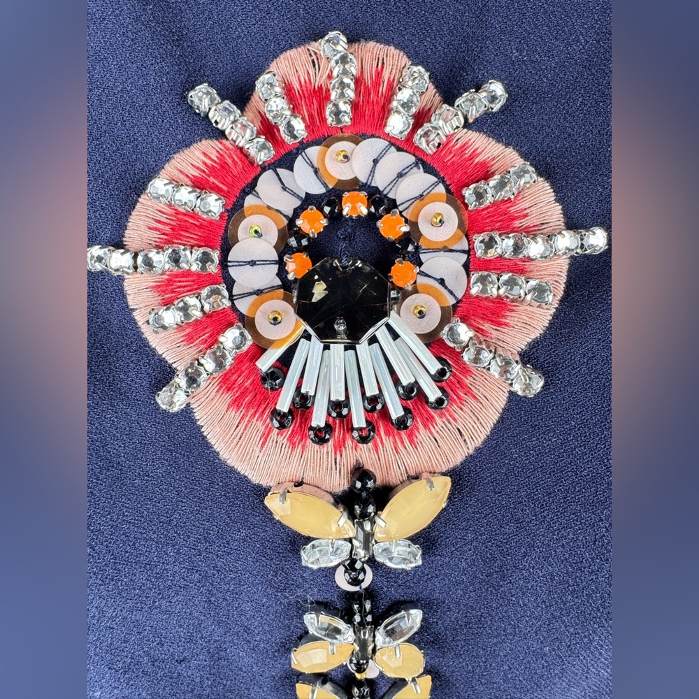 Banana Republic Navy Floral Embellished/Beaded Sleeveless Dress - Picture 6 of 12
